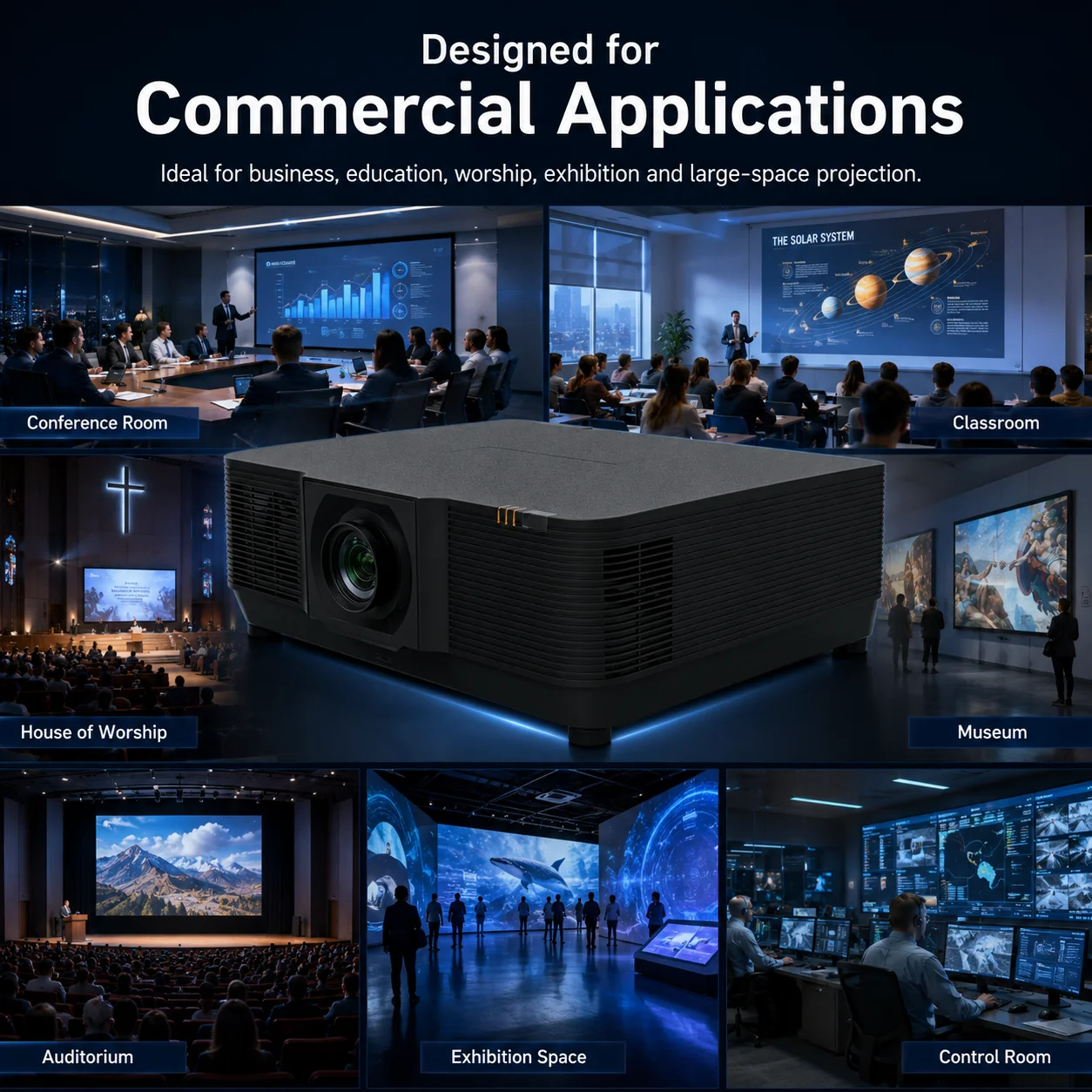 High Brightness WUXGA 4K Short Throw Laser Projector 12000 Lumens HDBaseT for RS232 360 Degree Installation 2-Year Warranty