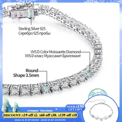 ATTAGEMS 4.0mm 5.0mm D Color Pass Diamond Tester GRC Round Cut White Gold Plated 925 Silver Moissanite Tennis Bracelet for Women