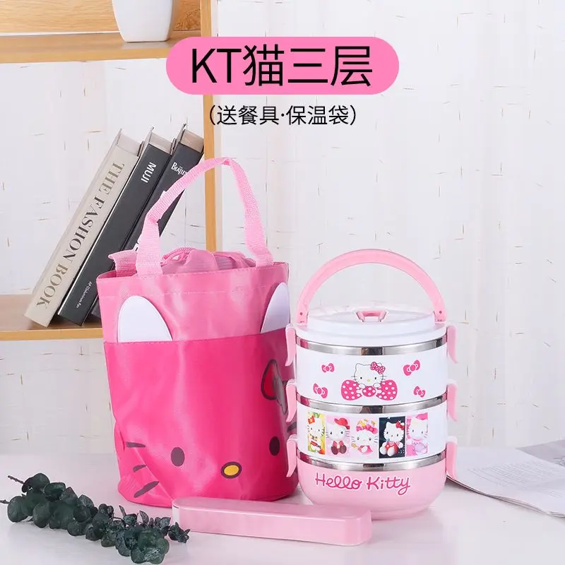 Sanrioed Hello Kittys Lunch Box Kids Double Layer Bento Box Cartoon Upgrade Portable Three Layer Insulated Lunch Box Anti-Drop