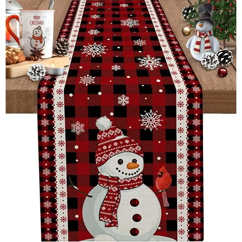 2pcs Christmas Buffalo Plaid Table Runner Heat Resistant Non Slip Reindeer Snowman Xmas Tree Holiday Dining Table Decor