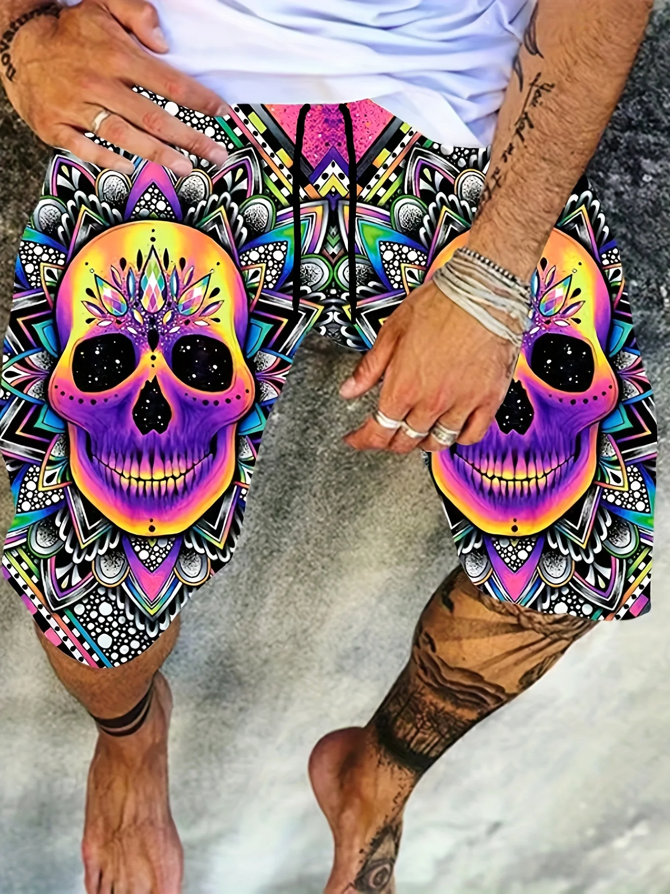 New Fashion 3D Printing Skull Print Men\'s Summer Cool Beach Loose Shorts Casual Polyester Fiber Plus Size Shorts S-5XL