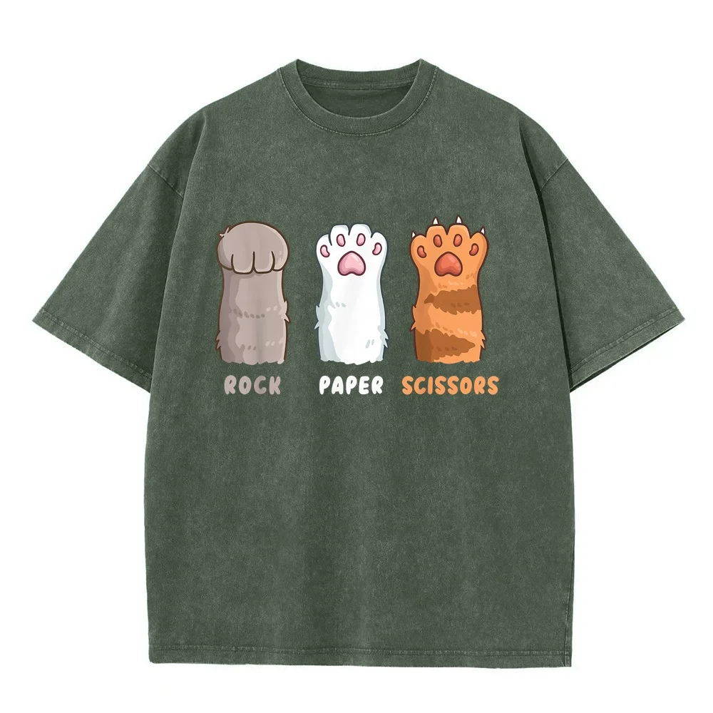 Cat Lover Owner Funny Rock Paper Scissors T-Shirt Oversized Short Sleeve Clothing Cotton Tee For Woman T Shirt Men Kitten