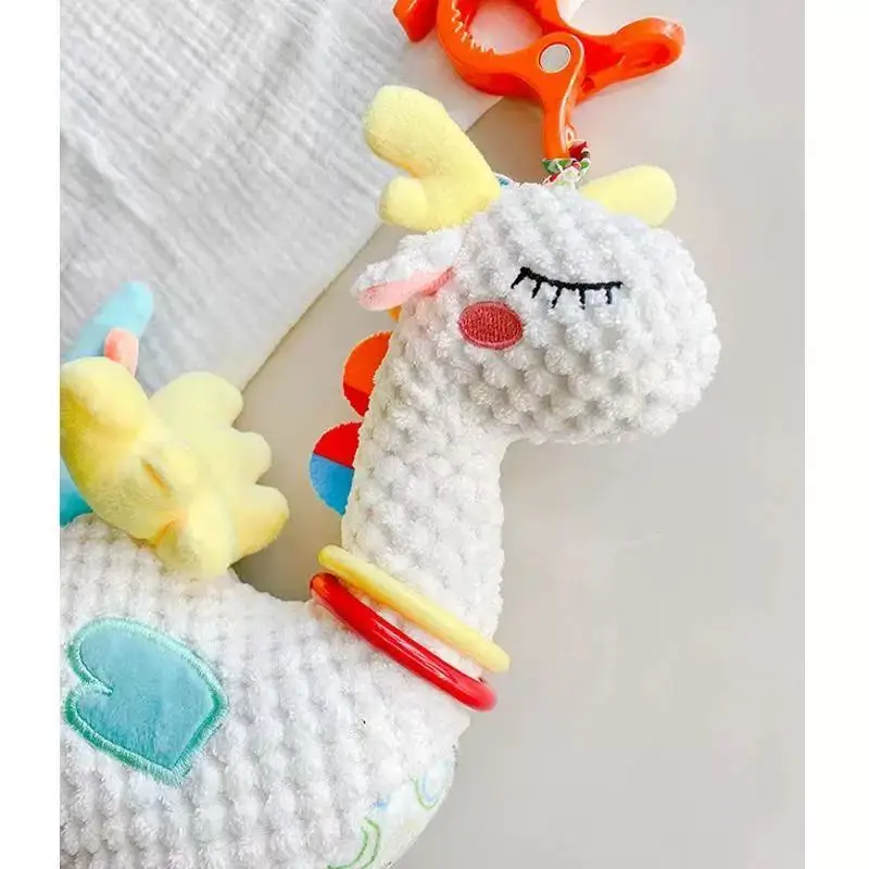 Sonajero de campana de Animal de unicornio suave, juguetes colgantes para asiento de coche de desarrollo infantil de felpa con mordedor, juguete para bebé recién nacido