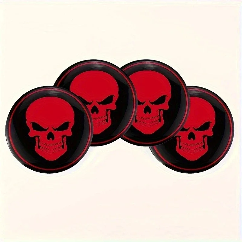 4Pcs 56mm Skeleton Skull Emblem  Car Wheel Center Hub Caps Stickers For TESLA Mercedes Benz Volkswagen BMW KIA Subaru Ford