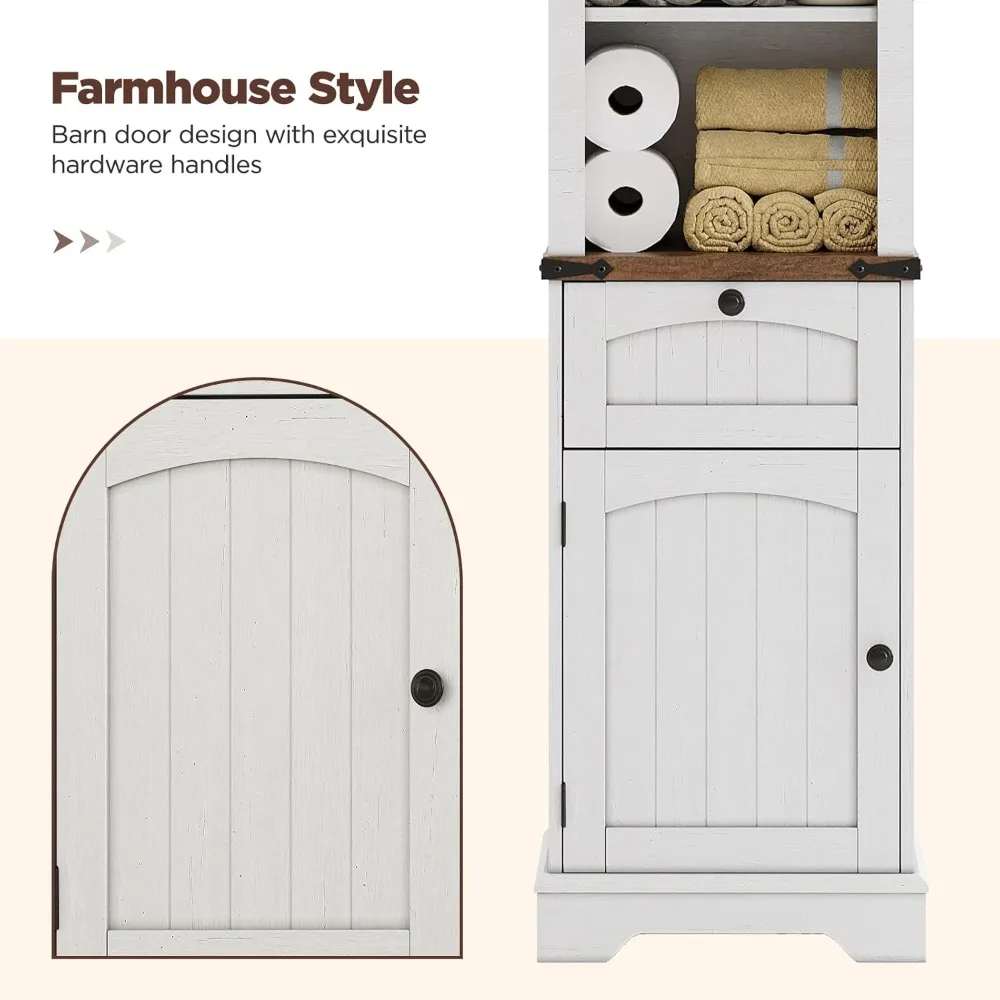 خزانة تخزين الحمام مقاس 69 بوصة، خزانة تخزين طويلة لبيت المزرعة، خزانة برجية ضيقة مقوسة قائمة بذاتها مع أرفف ودرج،