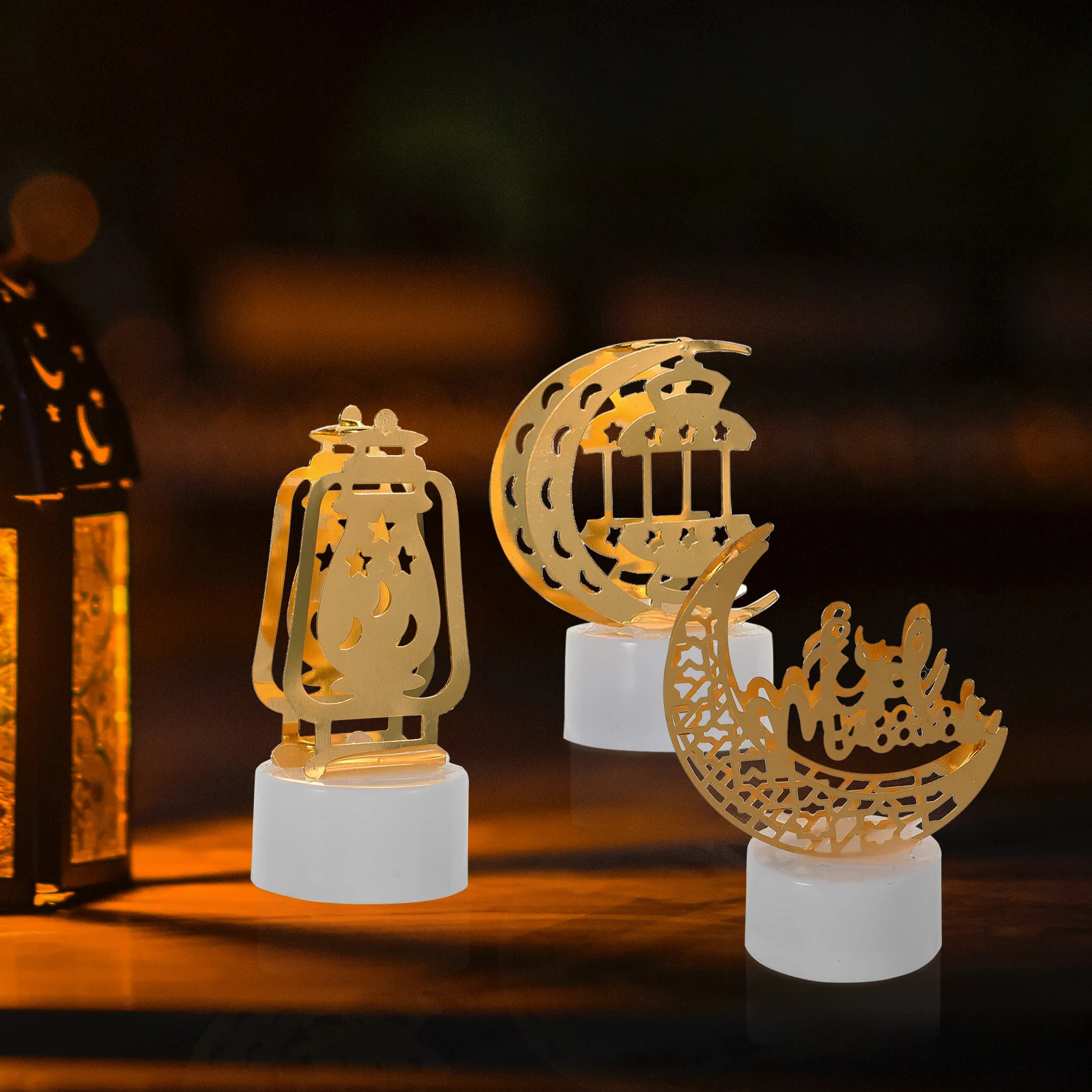 

6 Pcs LED Lights Wrought Iron Decorations Eid Mubarak Festival Adornments Muslim Home Ornaments LED Bulbs Tube