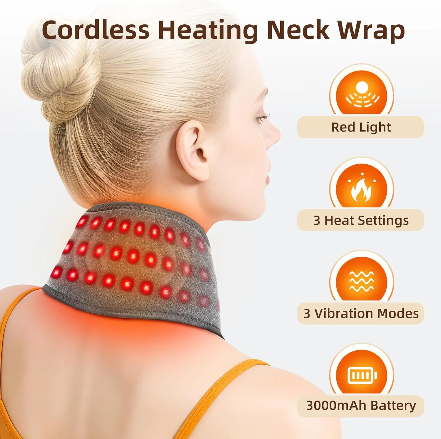 Cordless Neck Heating Pad with Massage, Neck Massager with Heat, Neck Heating Pad for Pain Electric, Heated Neck Brace Wrap with