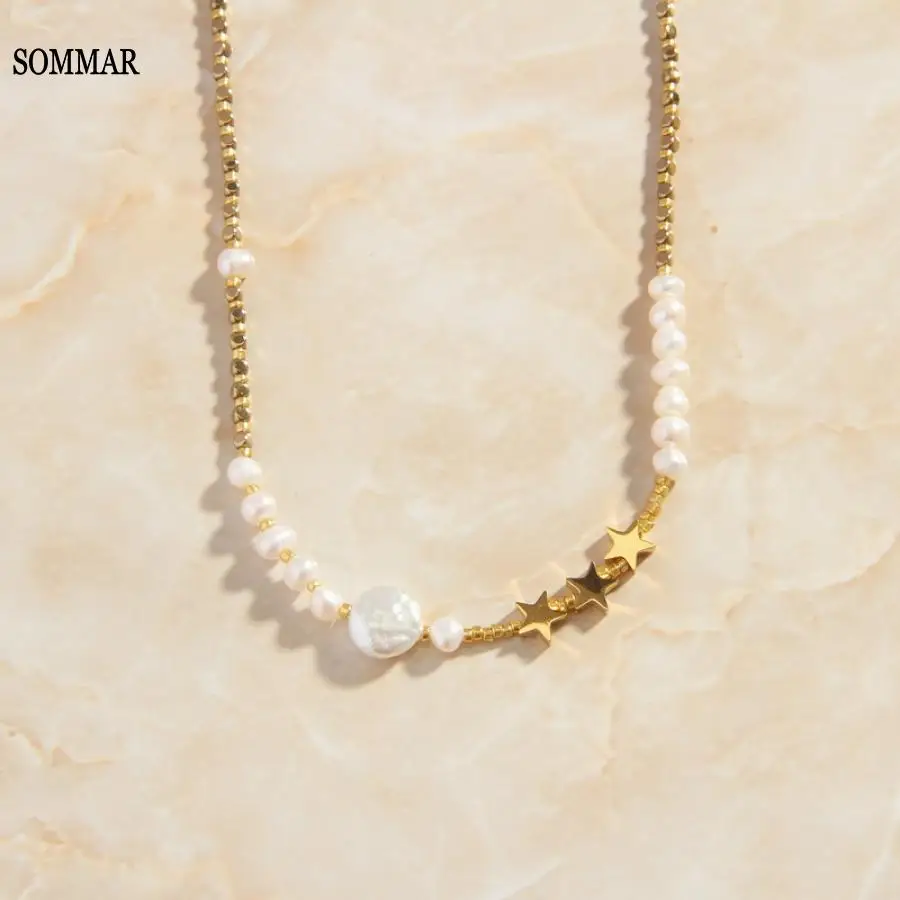 SOMMAR New Arrival!! 18KGP Gold plated female necklaces & pendants Pearl Star Splice Necklace multi-layer necklaces love