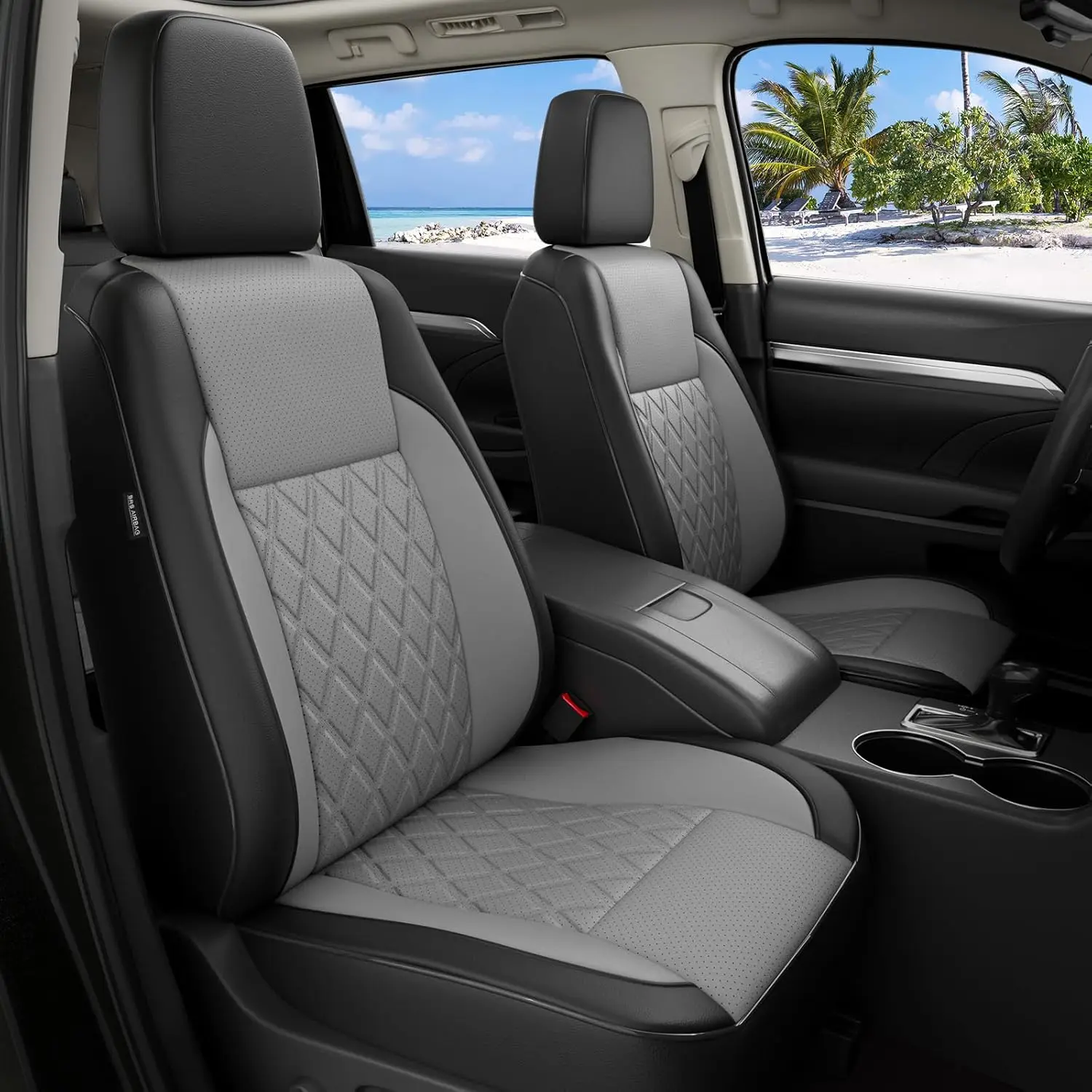 

Чехлы на сиденья на заказ для Toyota Highlander 2014-2019, из искусственной кожи, черно-серые, люксовые, водонепроницаемые