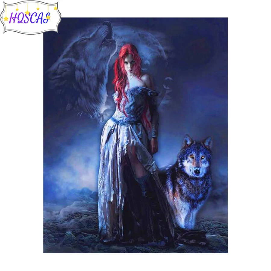 

5D DIY Diamond Painting Wolf girl moon Cross Stitch Kit Full Drill Embroidery Mosaic art Pictures Of Rhinestones Gift Home Decor