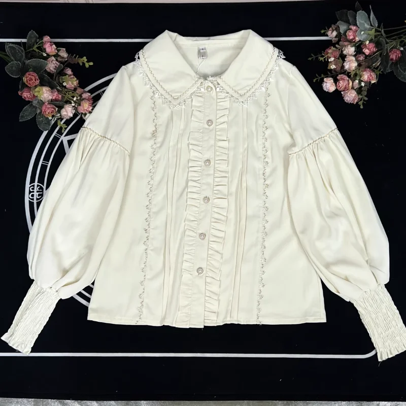 Vintage Gothic Gigot Sleeve Lolita Blouses Women Victorian Elegant Peter Pan Collar Shirts Spring Autumn Casual Top Blusas Mujer