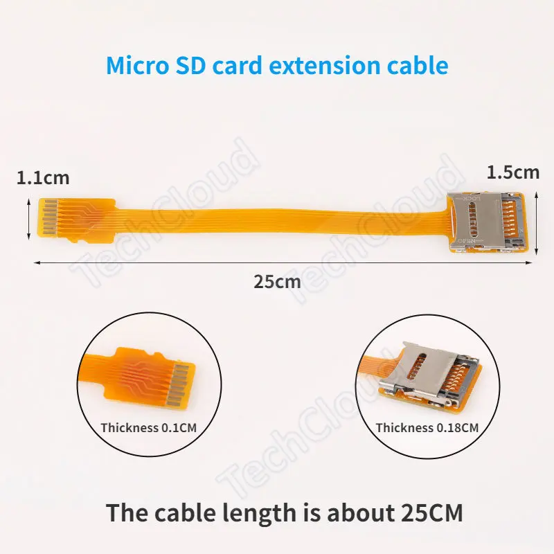 Micro SD Memory Card Kit Male to Female Extension Cable Soft ribon Flat Micro SD/ TF card  FPC Cable Extender 10cm