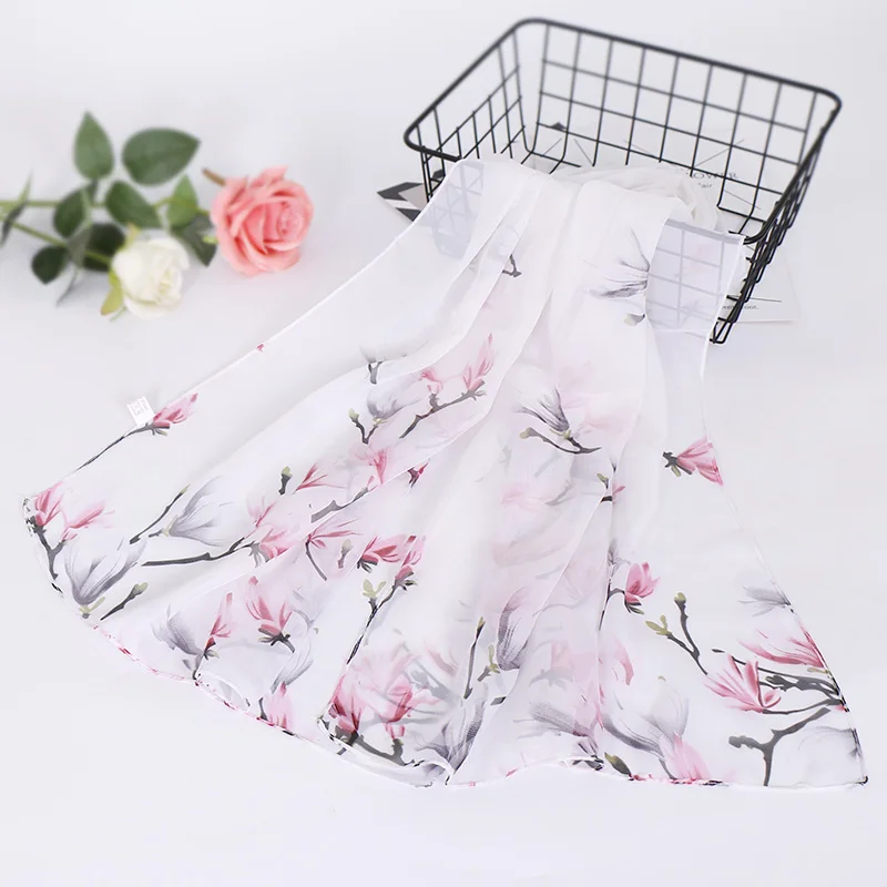 2024 new fashion magnolia chiffon printed tulle light sun protection shawl women's beach towel