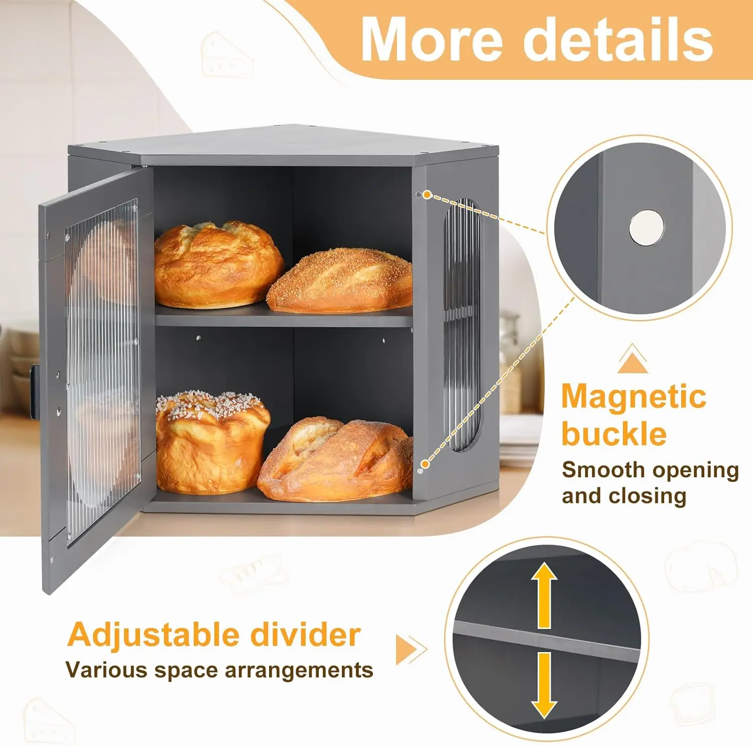 

Bread Box for Kitchen Countertop Corner Bread Storage Wooden Breadbox Container 2Layer Holder Keeper Large Farmhouse