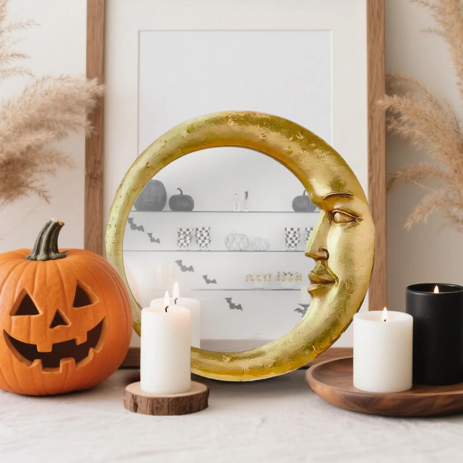 مرآة حائط على شكل قمر ساحرة من التسعينيات للهالوين، ديكور حمام خفيف الوزن للشقة، النوم، المطبخ، غرفة المعيشة، المنازل للإيجار #6