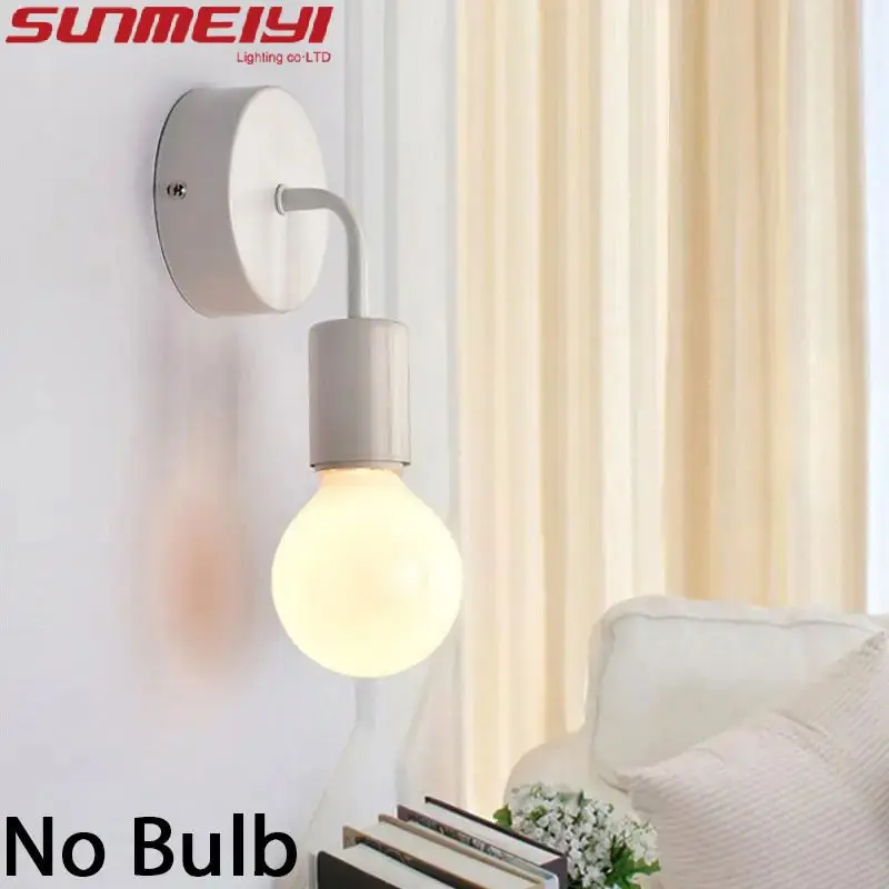 Modern Minimalist Black and White Iron LED Wall Lamp Nordic e27 Bedroom Bedside Wall Lamp Creative Living Room Lighting Corridor