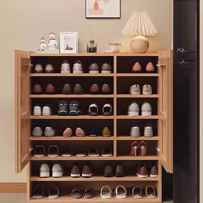 Lemari Sepatu Krim Putih Aksen Ruang Tamu Mewah Nordic Desain Tinggi Rak Sepatu Universal Penyimpanan Furnitur Postmodern Gabinete