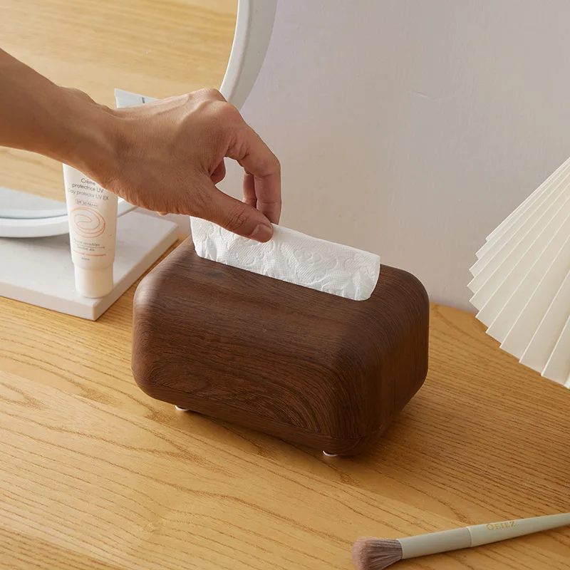 

Wind high imitation wood grain magnetic suction tissue box bedroom living room decoration with spring non-slip desktop coffee