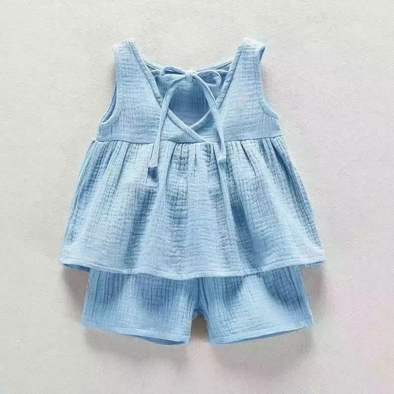 Baby Clothes for newborn baby girls summer outfits set cotton linen vest top shorts suits for infant girls clothing casual sets