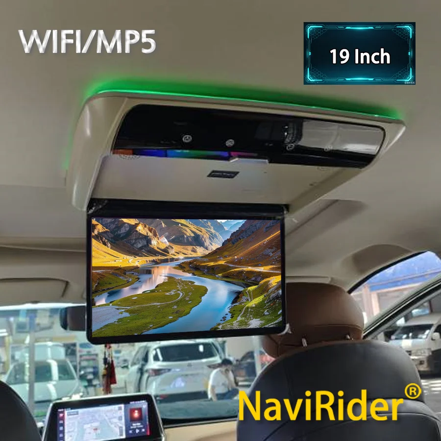 Universal 19inch Android 13 Roof Ceiling Monitor HDMI Ambient Light Rear Seat Entertainment For Toyota Ford Honda SUV Van MPV