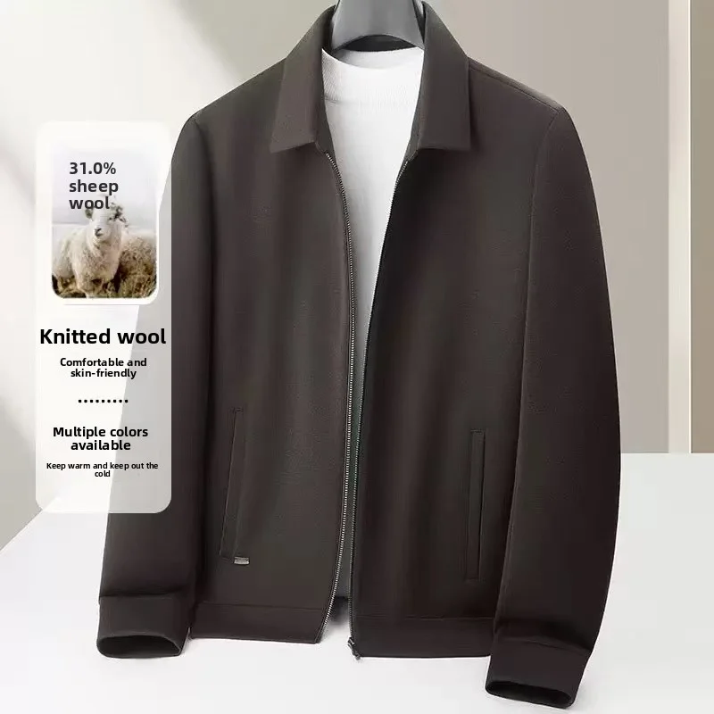 Men's Jacket Top 2025 Autumn/Winter New Collection: Collar Knitted Wool High Luxury Fabric, Youth Business Jacket