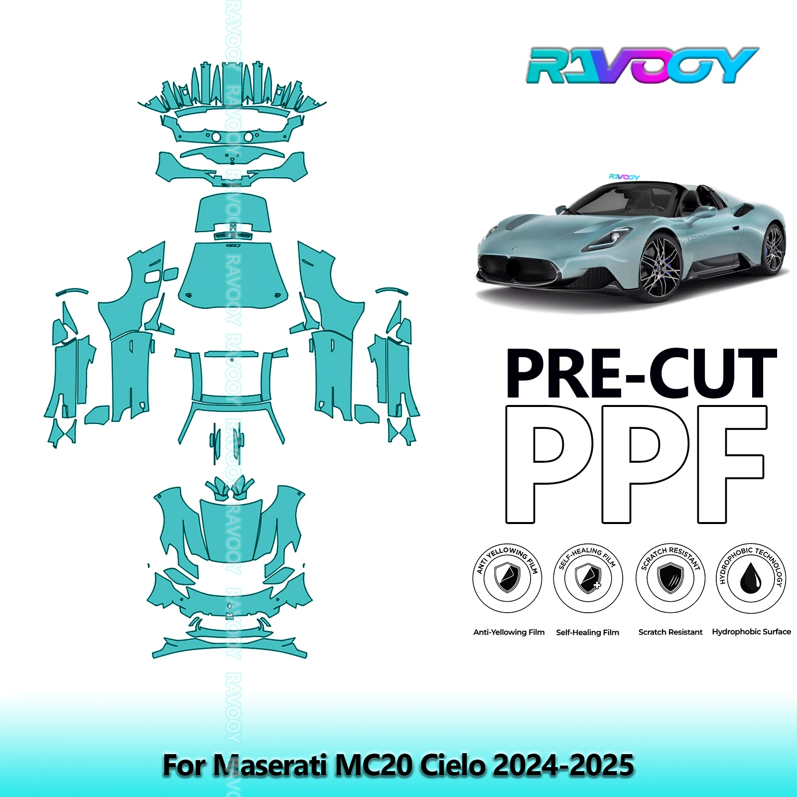 

8.5Mil Precut PPF Paint Protection Film Full Vehicle For Maserati MC20 Cielo 2024-2025