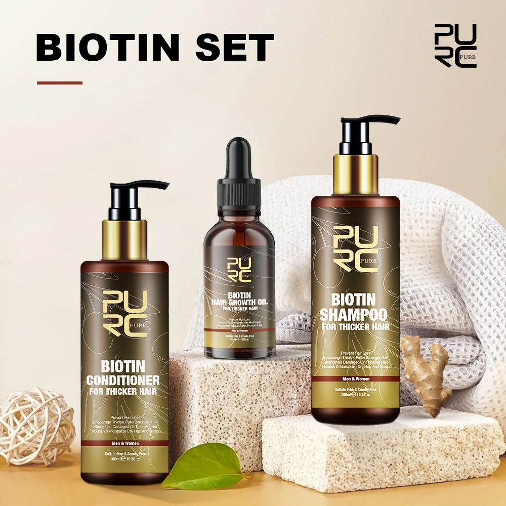 PURC Biotin Hair Growth Shampoo Ginger Hair Oil Set Anti Hair Loss Fast Regrowth Thicken Scalp Treatment Hair Care for Men Women