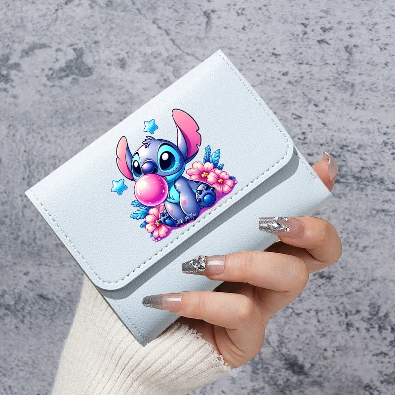 

Disney Lilo &Stitch Short Small Wallets Women Student New Cartoons Triple Fold Card Holder Girl ID Bag Cardbag Fashion Portable