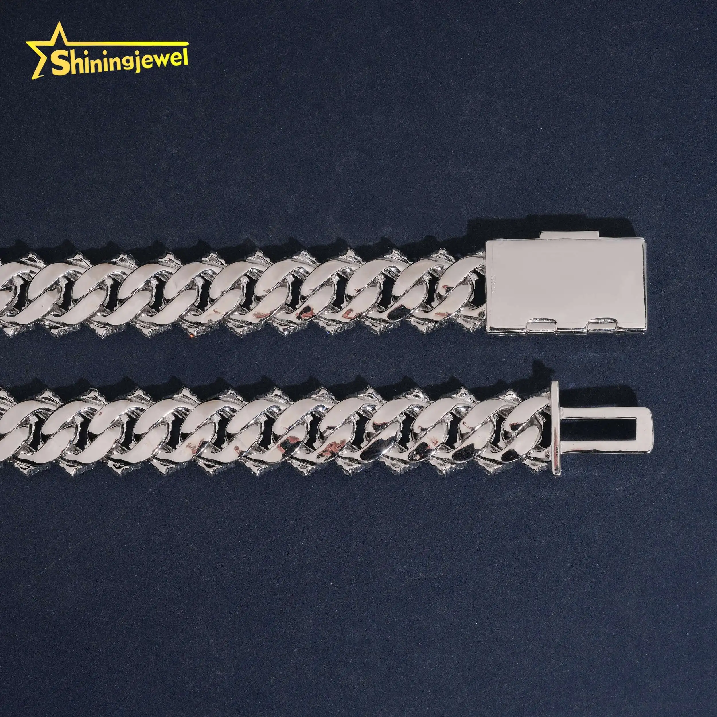 Hip Hop Rapper Style 925 Sterling Silver Mens Iced Out 3 Rows 22mm Moissanite Cuban Link Chain...