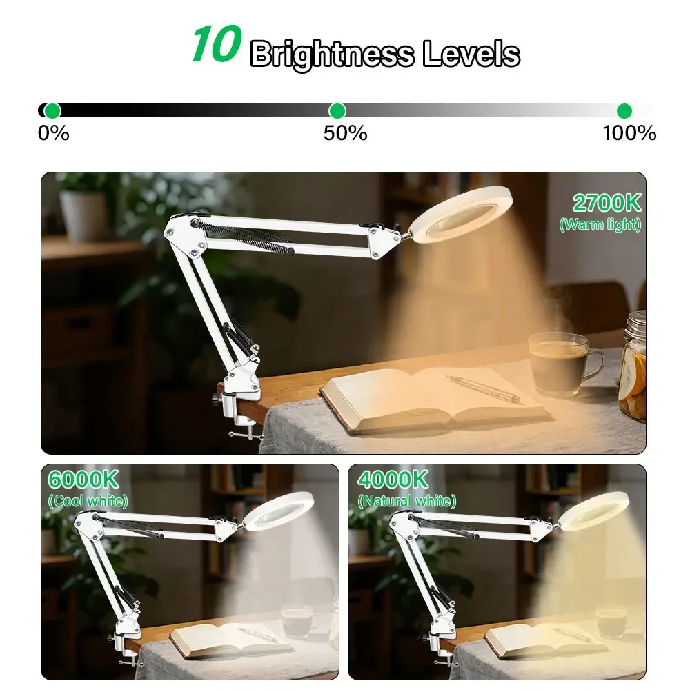 8x/10x 72 LED 3 Color Magnifier Table Lamp with Remote Control USB for Electric Iron Repair/Table Lamp/Skin Care Beauty