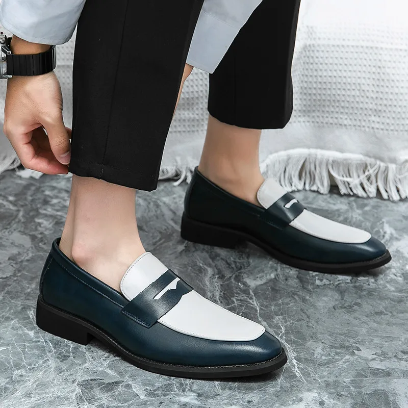 Color block large size business casual shoes breathable and comfortable gentleman loafers rubber sole formal shoes