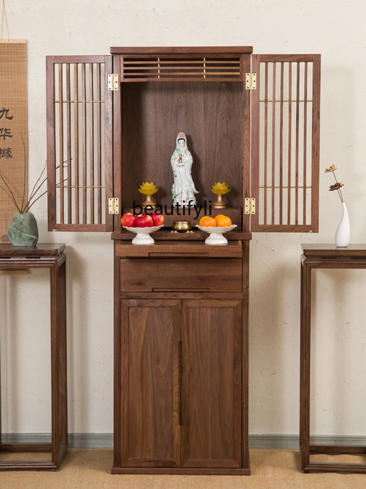 

Black Walnut Buddha Niche New Chinese Style Clothes Closet Buddha Shrine Household Minimalist with Cabinet