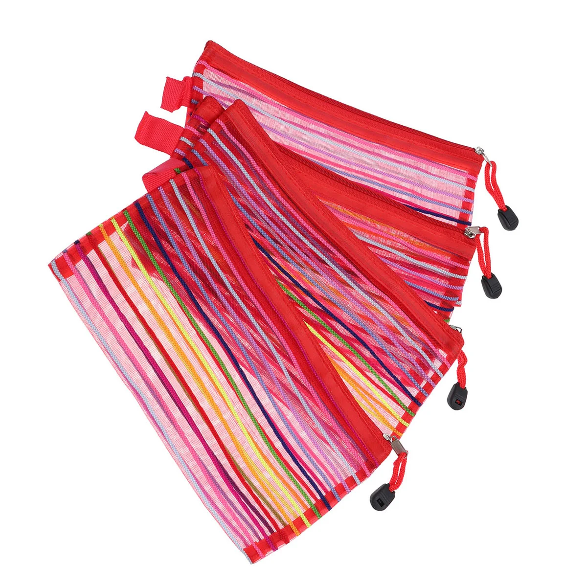 12 PCS Embellishments Prevent Colorful Stripe Pouch with Zipper Mesh Storage Bag Student Snap