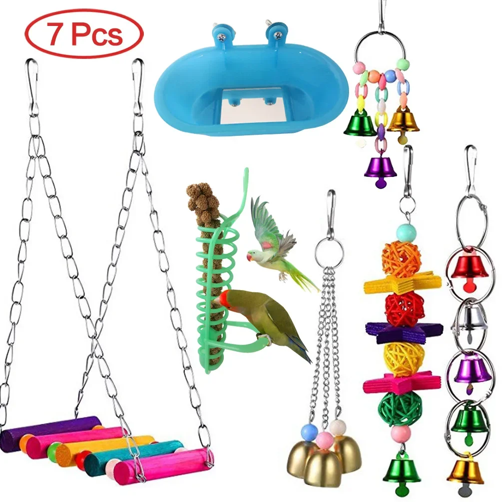 Parrot Biting Toy Bird Toy Swing Looking for Food Bathtub 7-piece Set