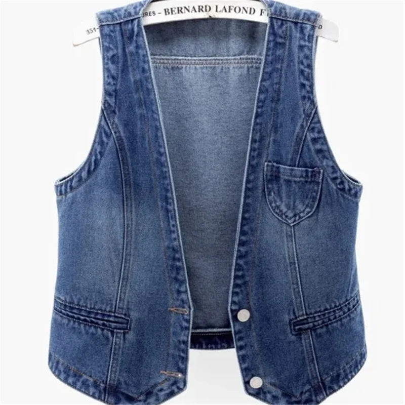 

Fashion Denim Vest Female Streetwear V Neck Women Vest Summer Large Size Waistcoat Jeans Tops Sleevless Jacket Chaleco Mujer3XL