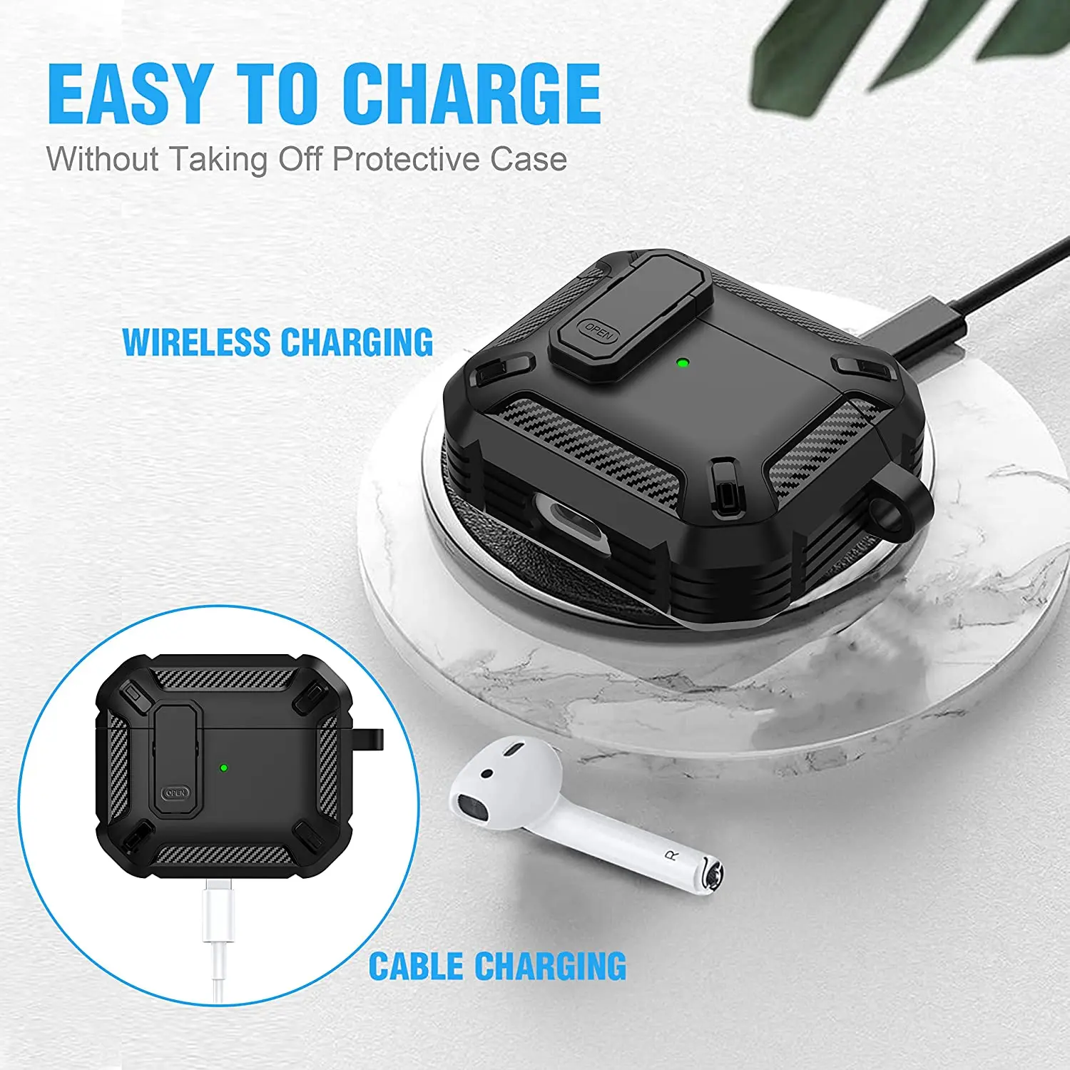 Airpods Proป้องกันกรณีล็อคGen 3 ทหารHard Shellทนทานกันกระแทกพร้อมพวงกุญแจสําหรับAirpods 2 4 กรณี 2024