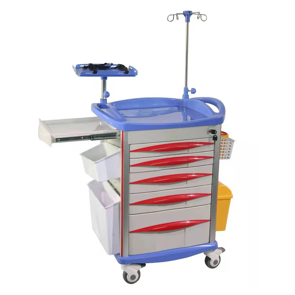 Emergency Trolley Hospital ABS Emergency Crash Cart with Drawers Medical Cart Supplies Tool Case