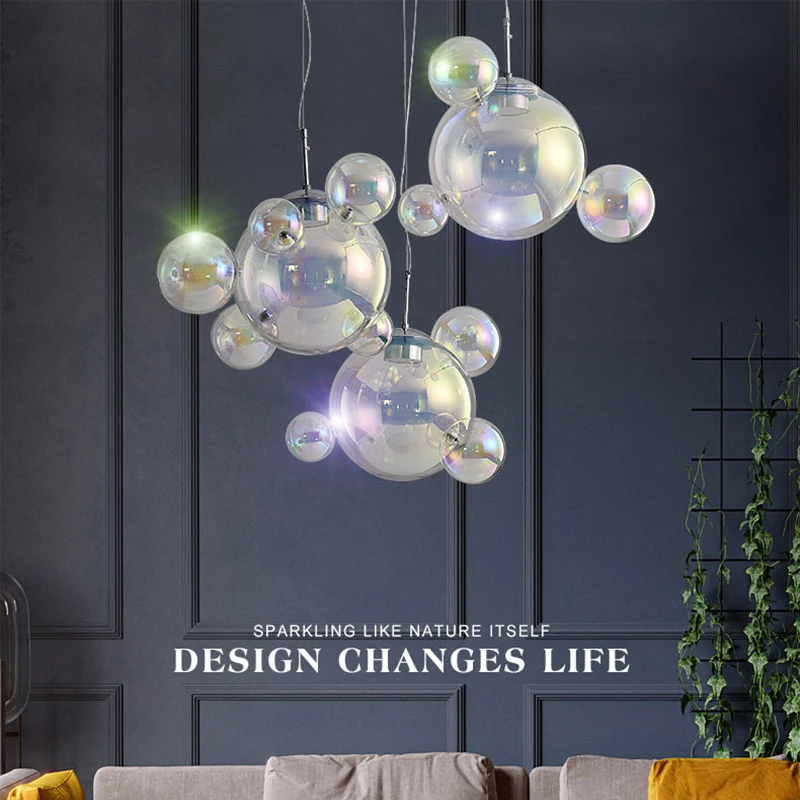 lustre de bola de vidro colorido para decoracao luz pendente luz suspensa led sala de estar e jantar moda 01