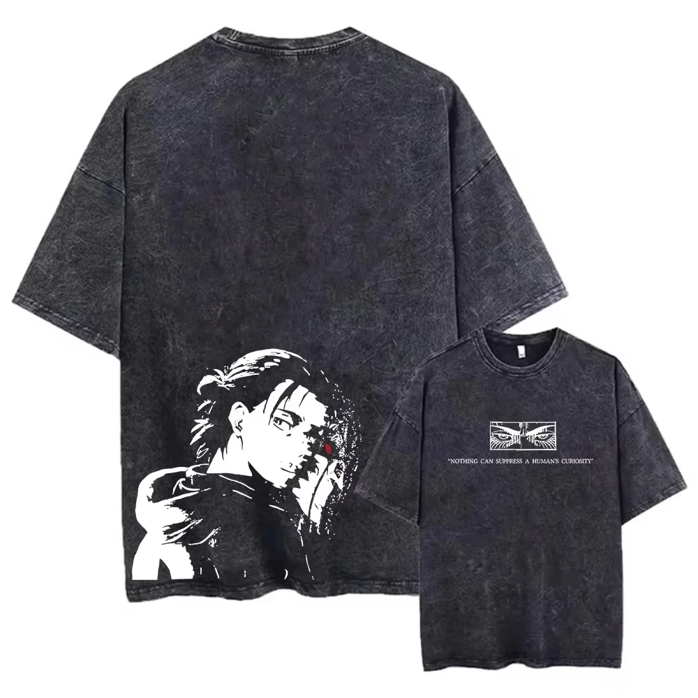 Hot Anime Attack on Titan Levi Ackerman Cool Printing Tee Men Washed Cotton T-shirts Retro Oversized T Shirt Harajuku Tshirt - view 4