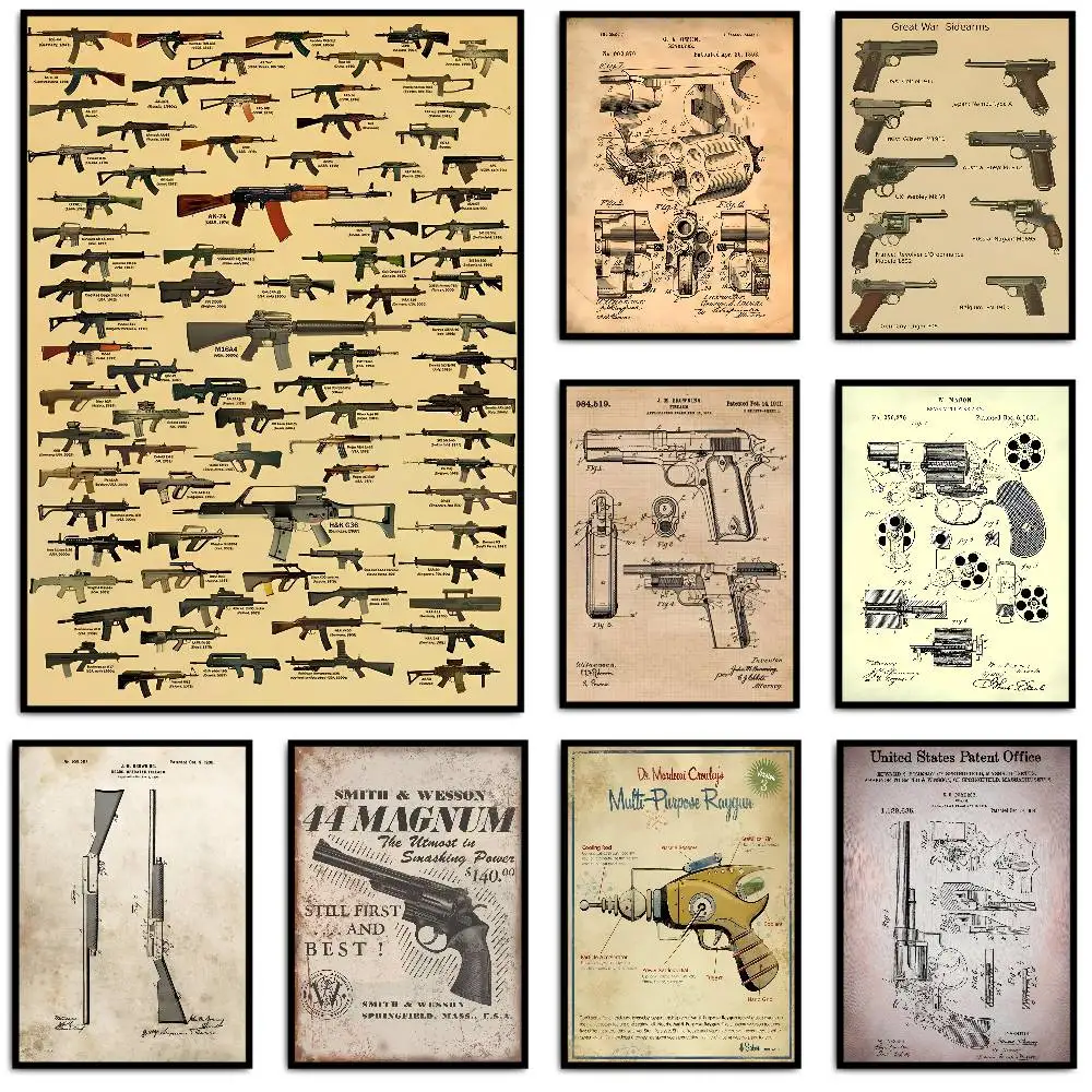 Póster de arma Retro, arte HD, pared adhesiva, impermeable, hogar, sala de estar, dormitorio, bar, decoración estética