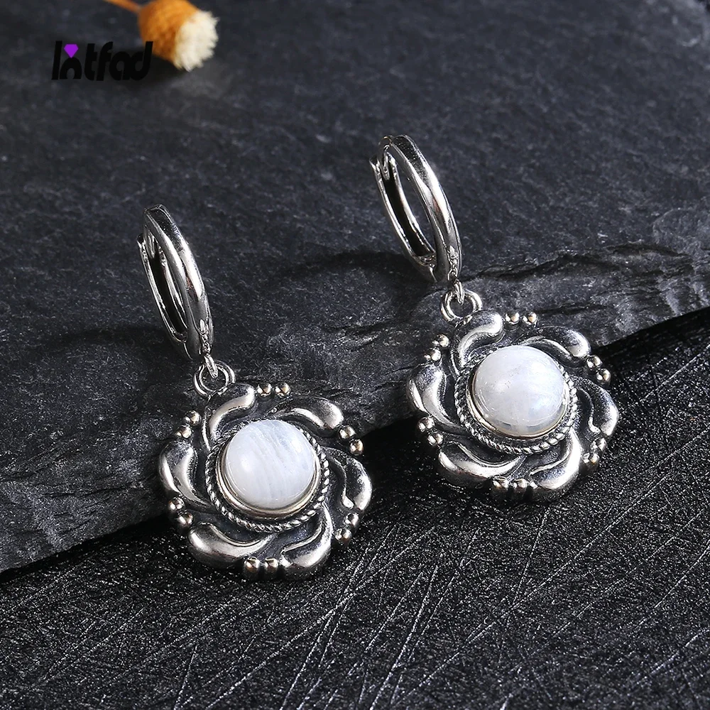 

Natural Moonstone Drop Earrings for Women Blue Sandstone 925 Sterling Silver Hoop Earring Party Gift Fine Jewelry Wholesale