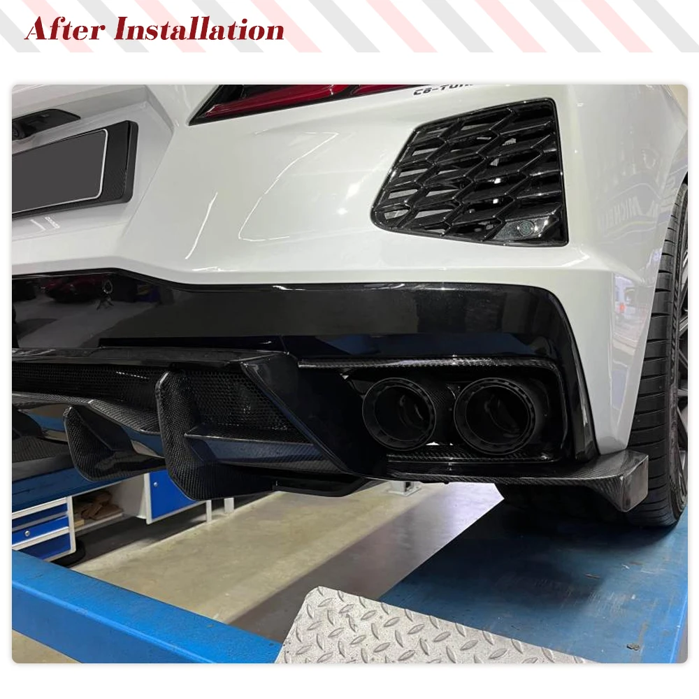 C8 Carbon Fiber Rear Bumper Splitters for 2020-2023 Chevrolet Corvette Stingray C8 Canards Rear Diffuser Lower Spoiler Protector