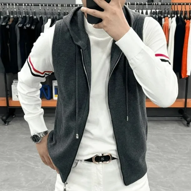 

Fall 2024 Men's Comfortable Knitted Hat Jaet Svel Luxury Simple Pure Color Vest Faion Urban Sle Zipper Closure