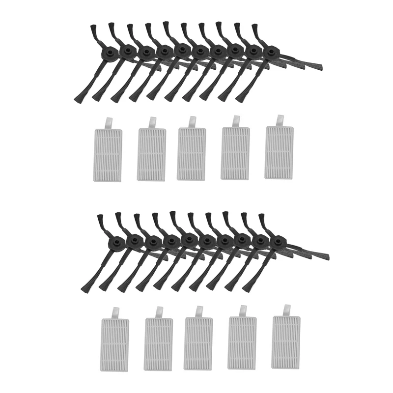 Kit For Panda X500,Gutrend Joy90/Fun 110, Ecovacs Cr120/Cen540 Hepa Filter X 10Pcs + Side Brush X 20