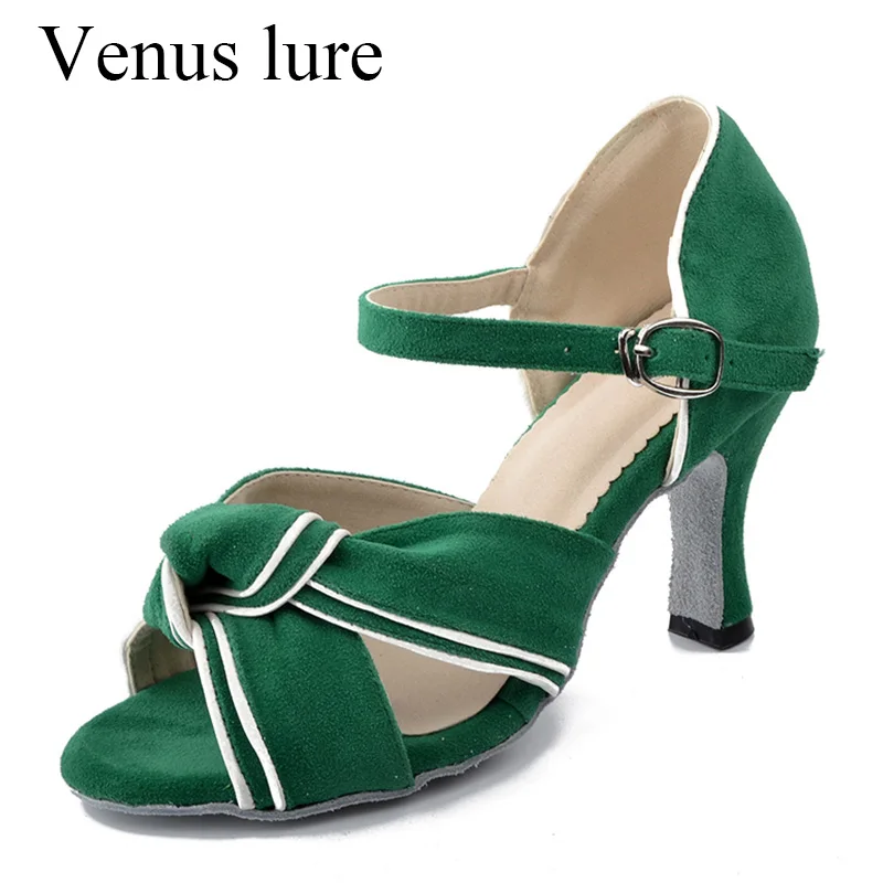 Venus lure personalizado material adulto dança latina sandália verde camurça saltos altos 8.3cm