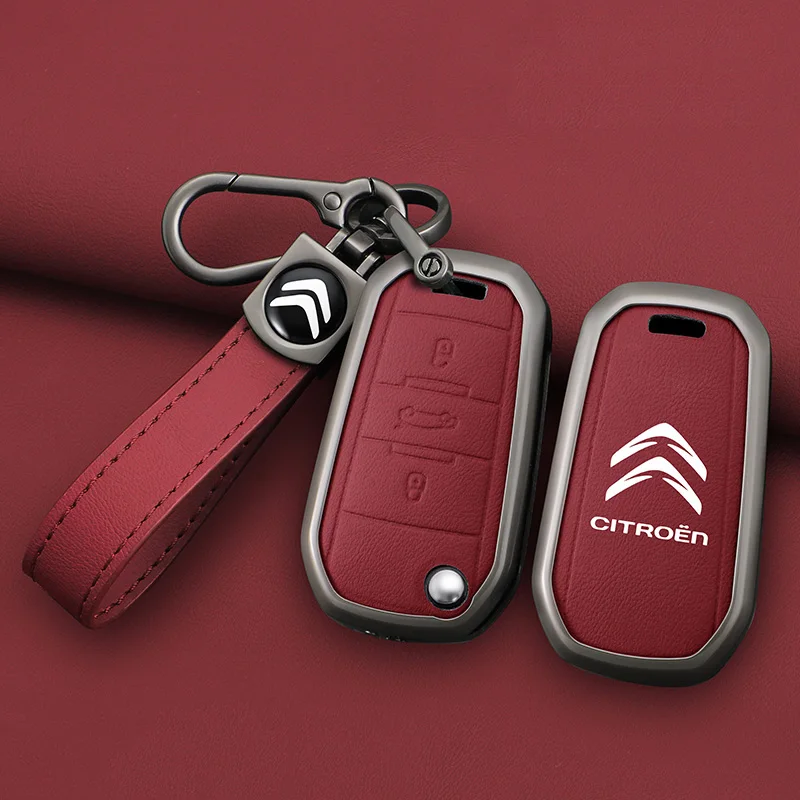 Zinc Alloy Leather Car Flip Remote Key Case Cover Protector Shell Fob durable durable Keyring For Citroen C3 C4 CACTUS C6 C8