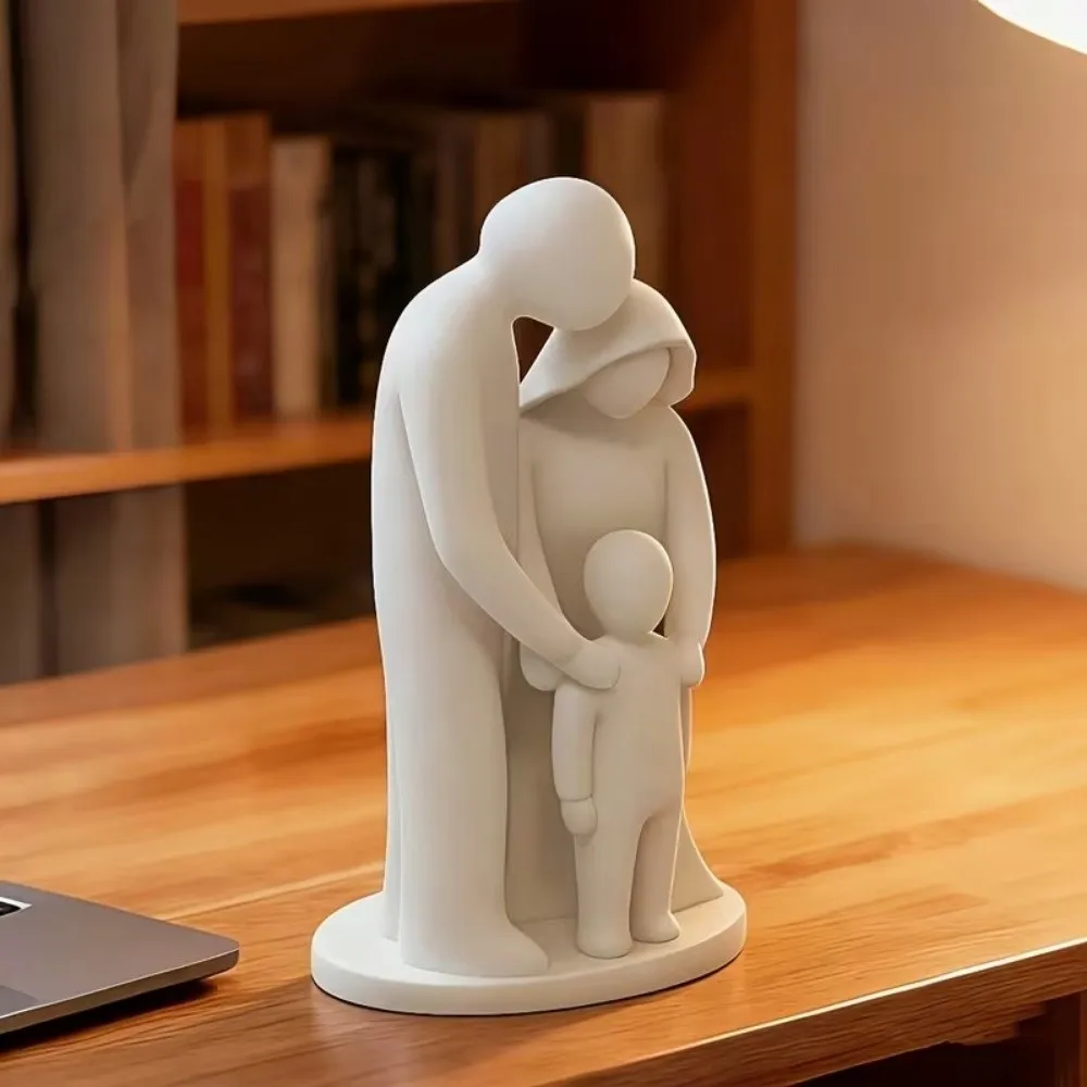 3D Printed Family Hugging Figurine Family Of Three Home Ornament Abstract Family Sculpture Modern Minimalist Desk Decor
