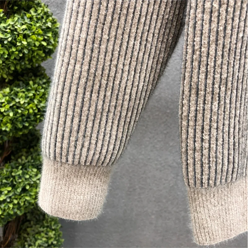 Trend Versatile Spring Autumn New Sweaters Men\'s O-Neck Solid Striped Fashion Casual Loose Long Sleeve Pullovers Knitted Tops