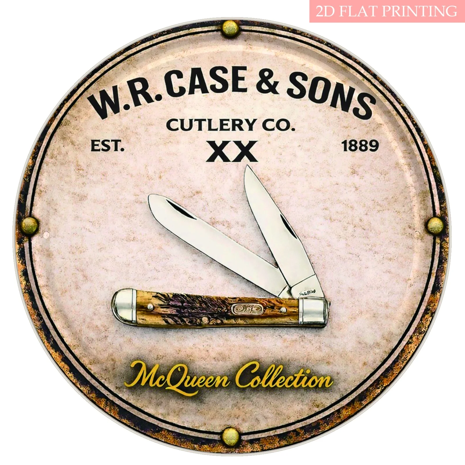 Round Aluminum Tin Sign W.R. Case& Sons Vintage Cutlery Knife Design Metal Wall Decor| Perfect for Man Cave, Bar, Kitchen, Cafe