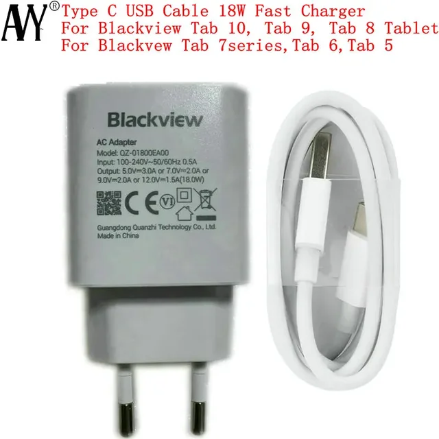 Zasilacz do tabletu Blackview Tab 10 Tab 9 Tab 8 Tab 8E Tab A7 Tab 60 Kids Tablet Oryginalna szybka ładowarka 18W Wtyczka EU Kabel typu C